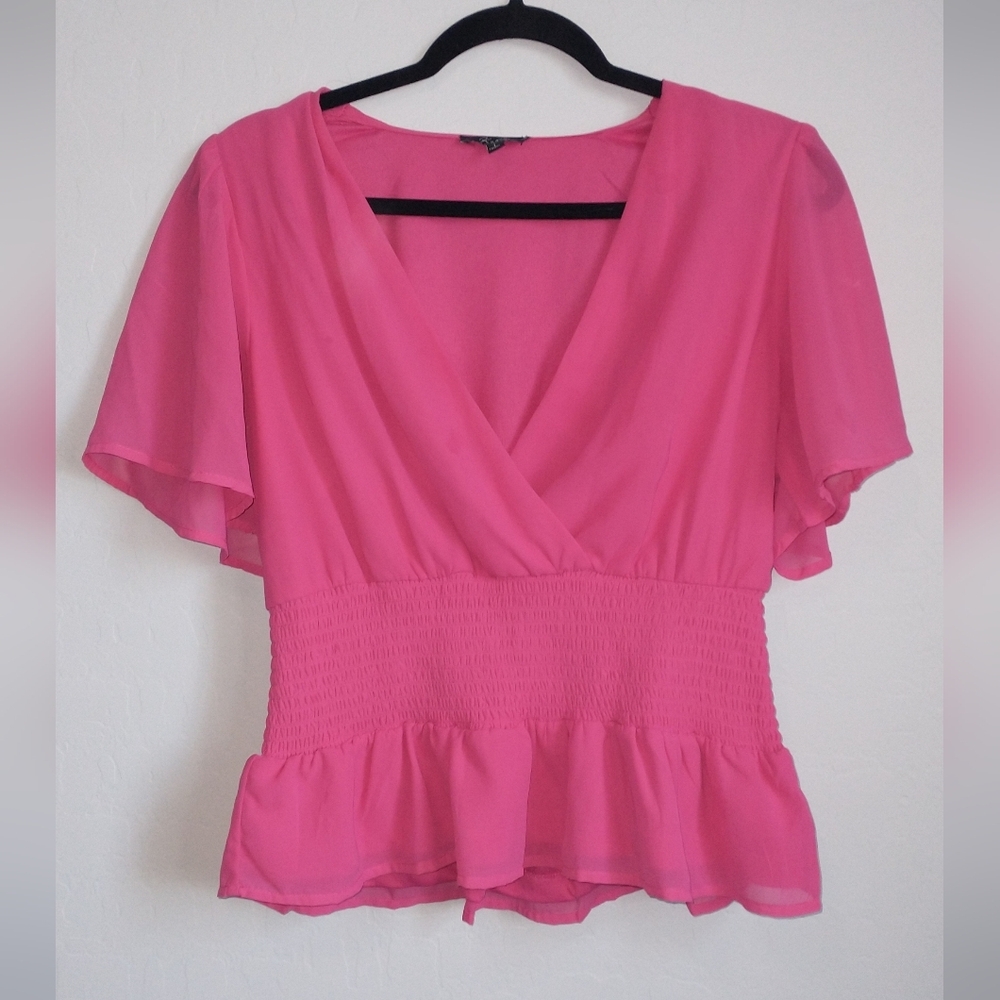 Ruffle Sleeve Large Flowy Elegant Pink Women's Top Blouse Barbiecore L